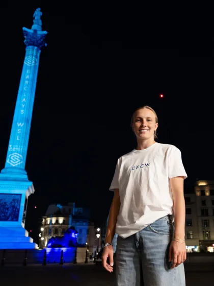 image: Trafalgar Square turns blue following Chelsea’s sixth consecutive Barclays WSL title